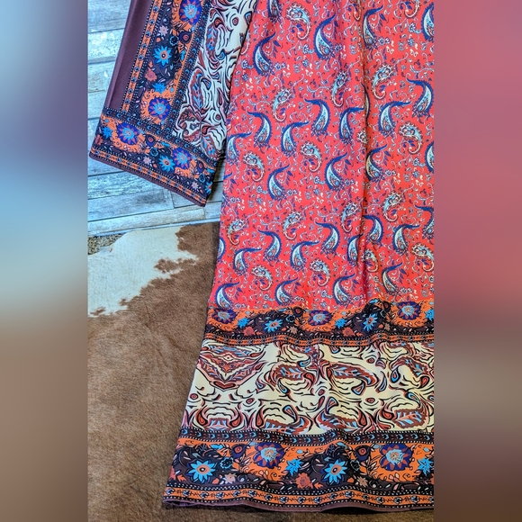 New Boho Mixed Print Paisley Kimono With Front Ties - Picture 13 of 15